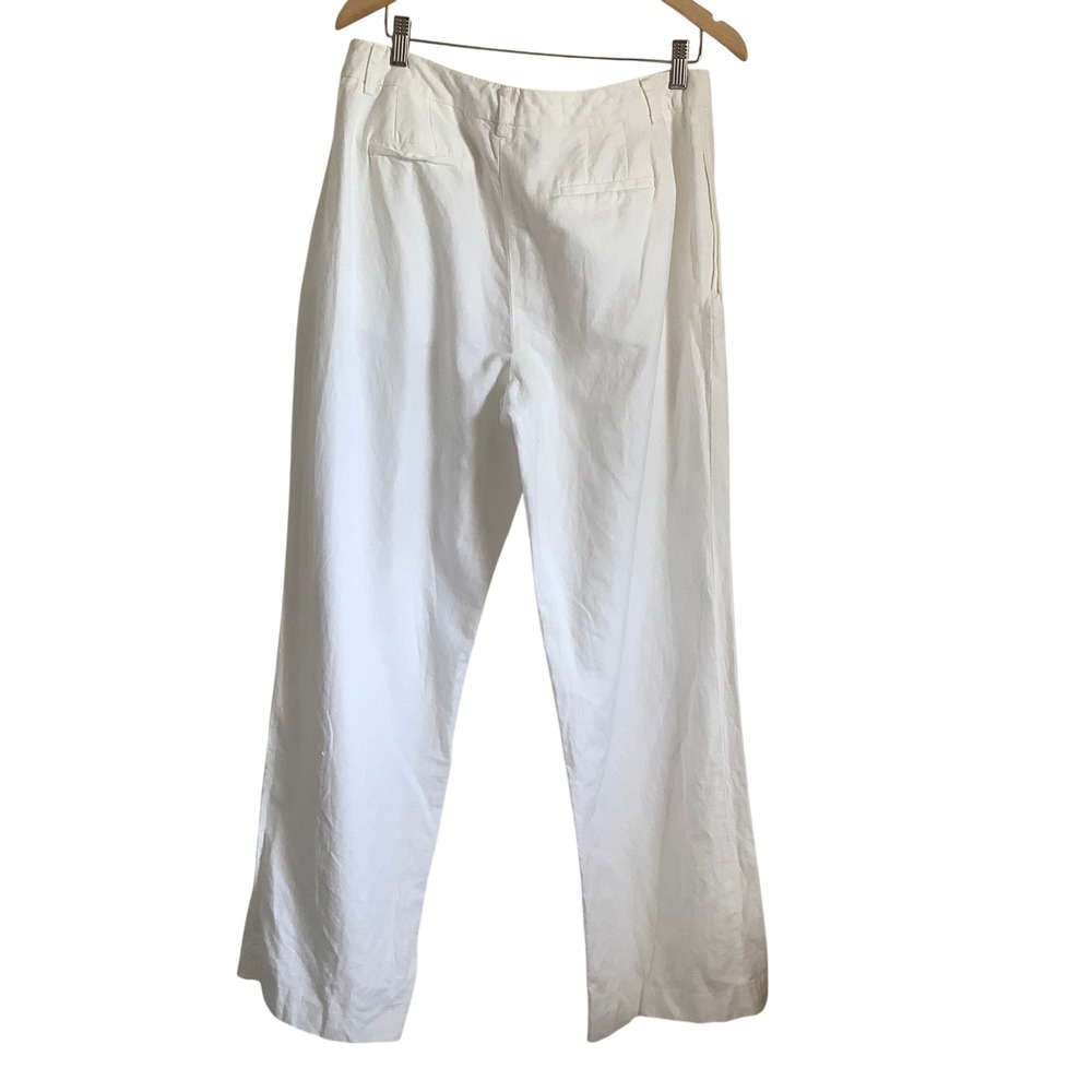 J. Crew Womens White Linen Blend Wide Leg Pleated High Rise Pants Size 12 - Picture 2 of 12